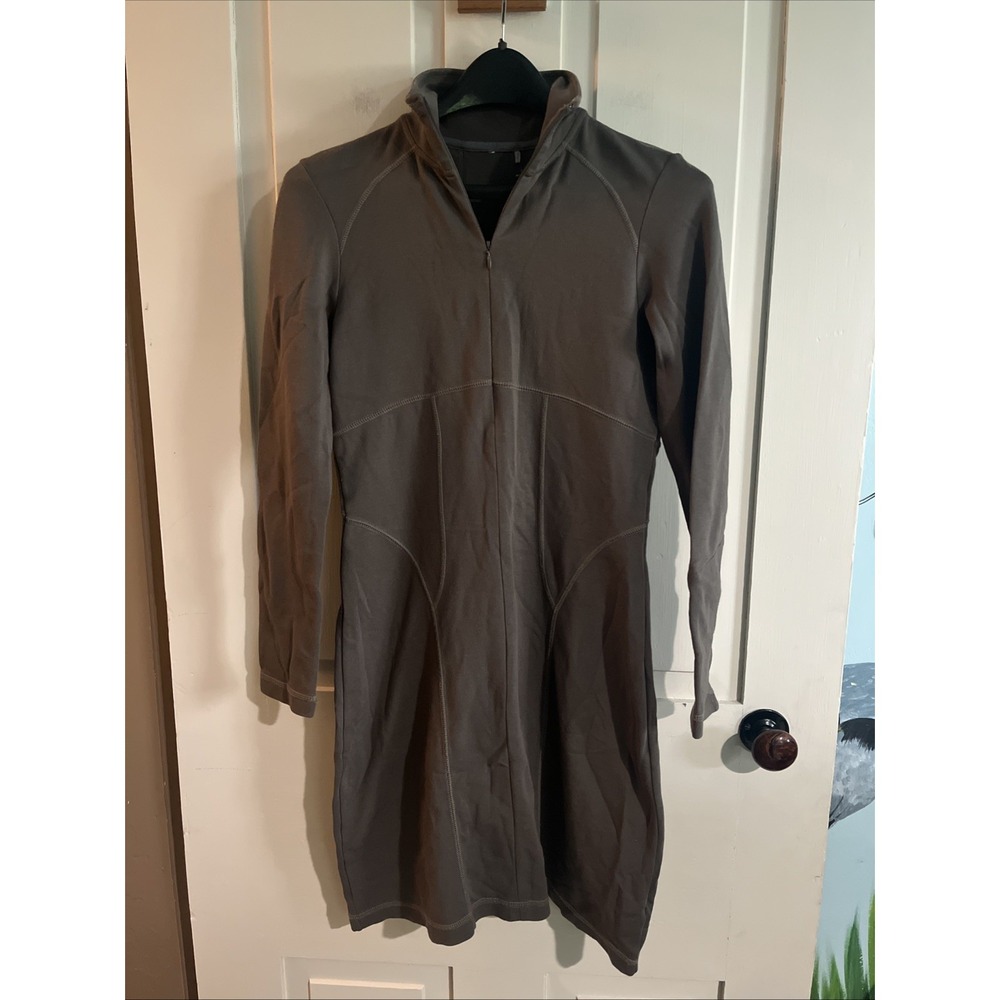 Athleta Quarter Zip Sweatshirt Dress Womens S Taupe Long Sleeve Active Mini